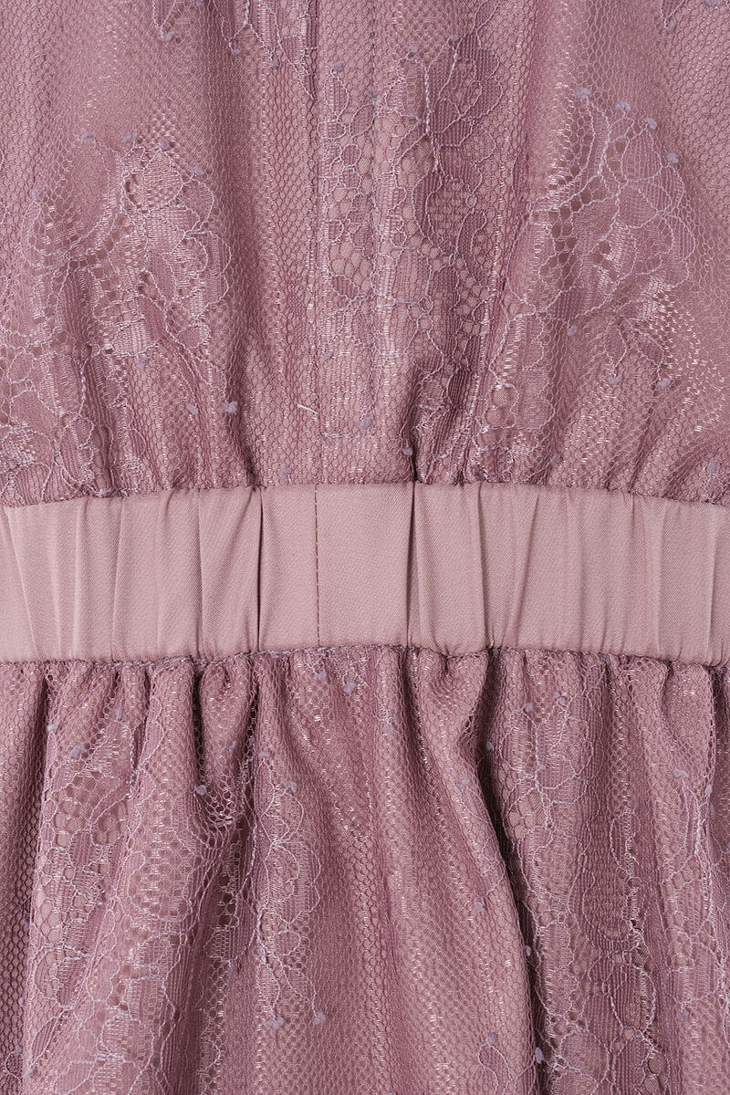 ピンクのレース×チュール袖キッズドレス