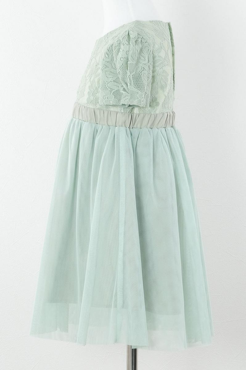 グリーンのレース×パフスリーブチュールキッズドレス