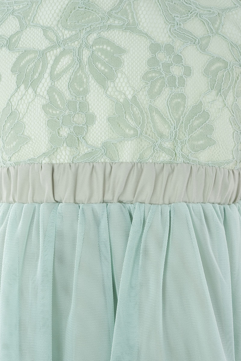 グリーンのレース×パフスリーブチュールキッズドレス