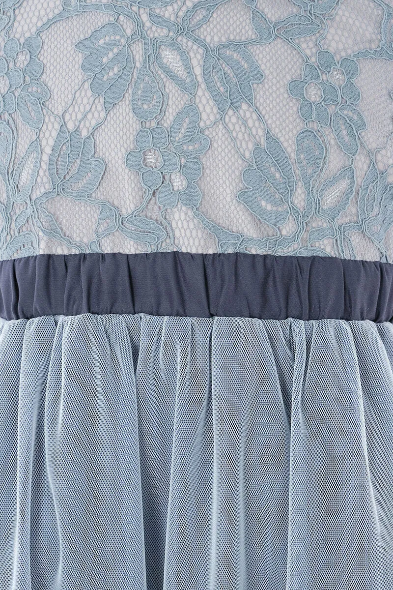 ブルーのレース×パフスリーブチュールキッズドレス