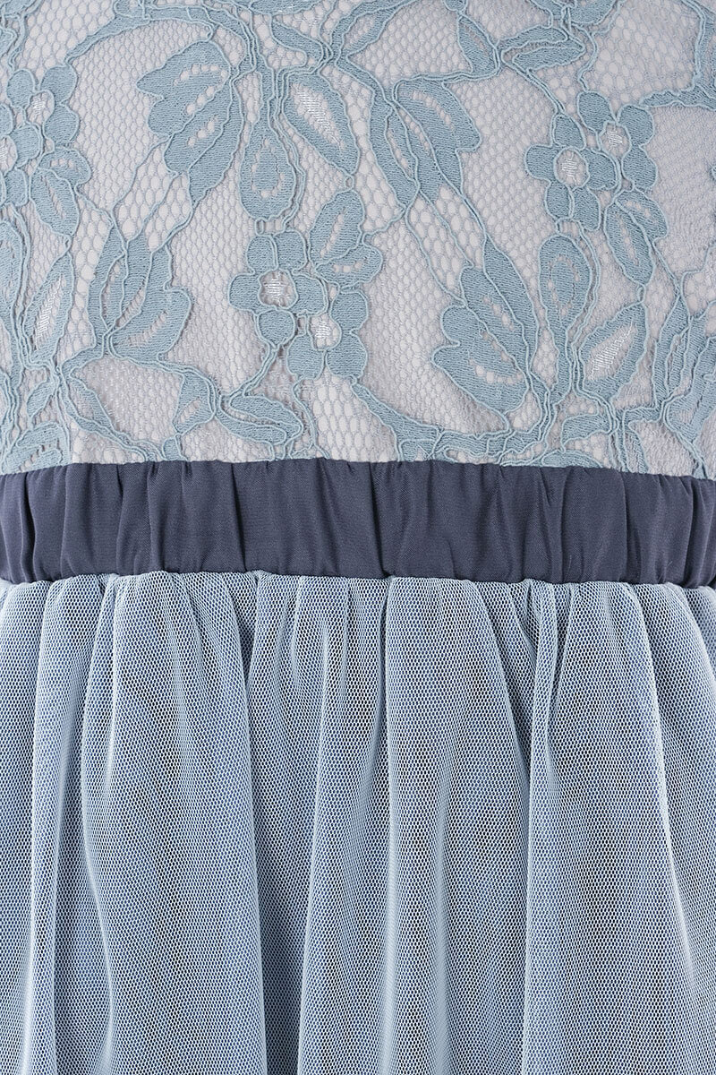 ブルーのレース×パフスリーブチュールキッズドレス