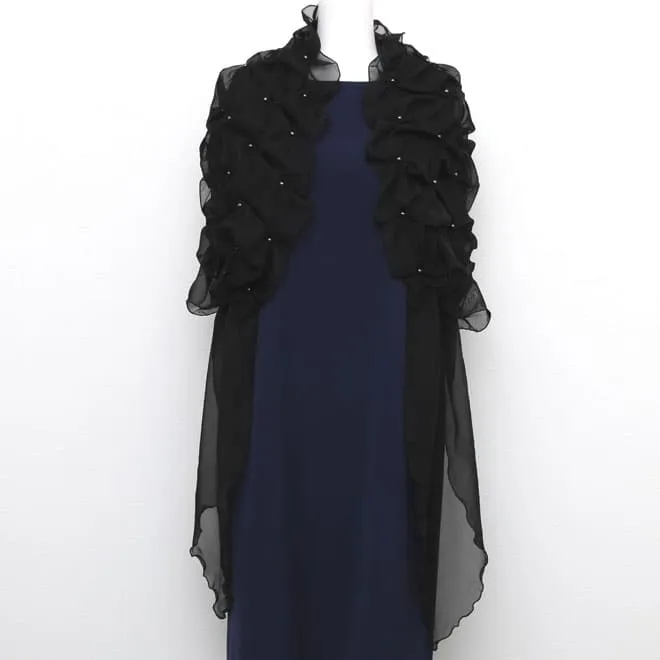 ブラックのフリルシフォンストール