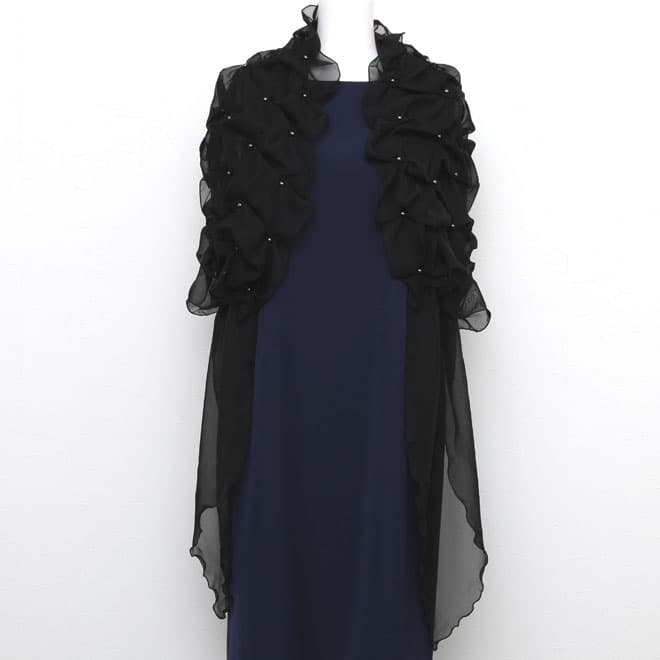 ブラックのフリルシフォンストール