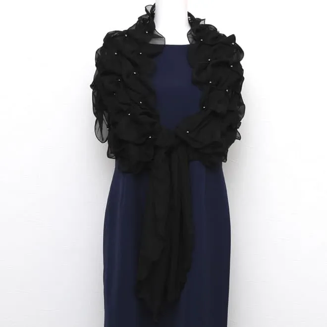 ブラックのフリルシフォンストール