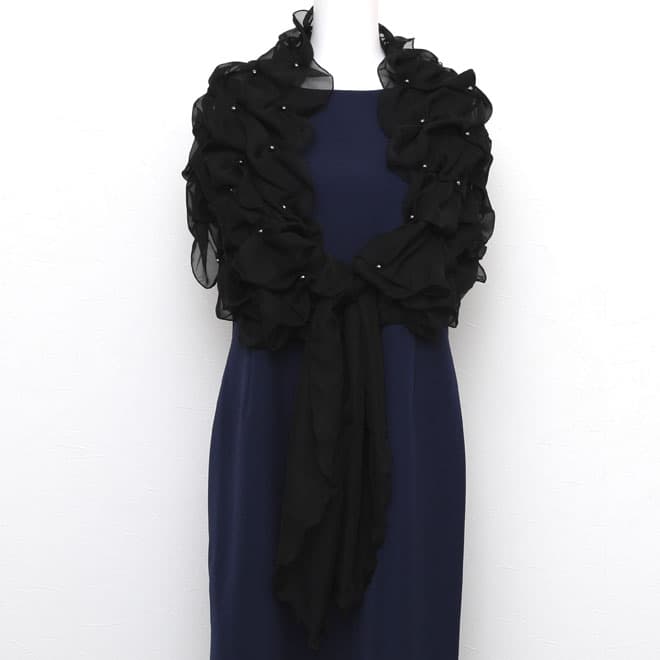 ブラックのフリルシフォンストール