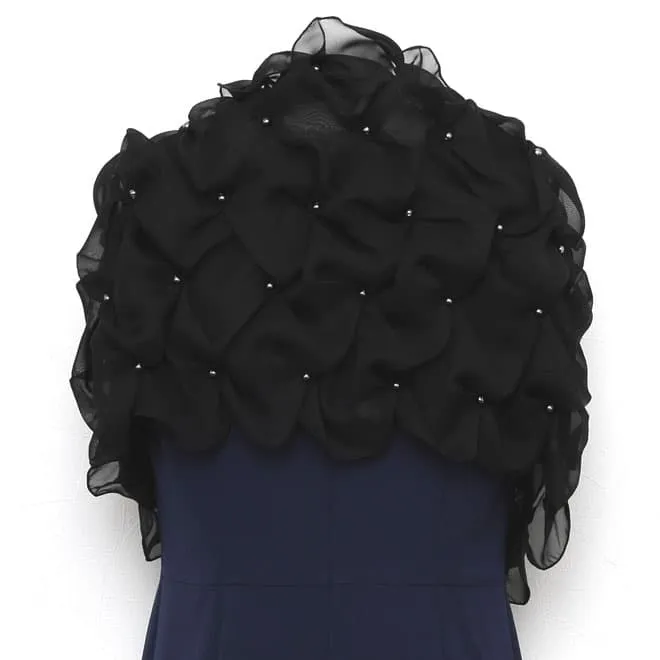 ブラックのフリルシフォンストール