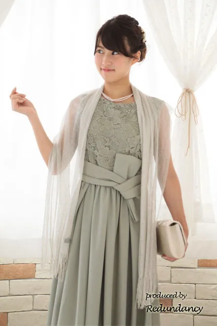 モスグリーンの変形リボンロングドレス