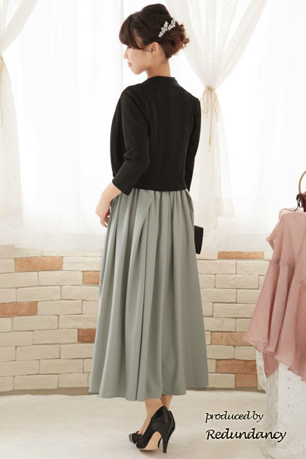 モスグリーンの変形リボンロングドレス