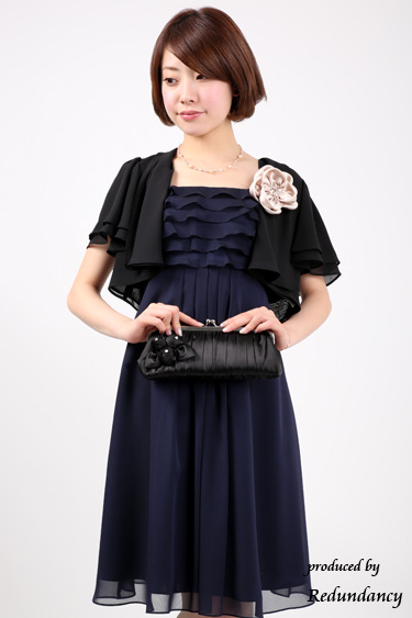 ネイビーのティアードフリルドレス