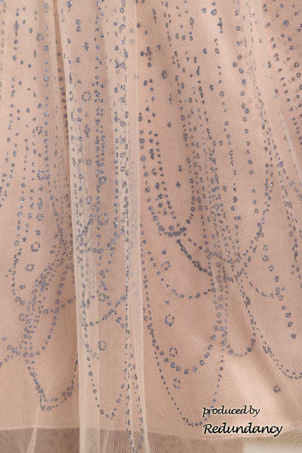 ネイビー×ピンクの背中編み上げスパンコールドレス