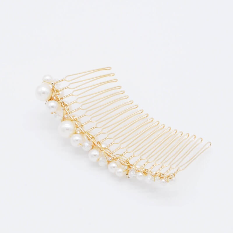 パール×ビジューのヘアコーム(ゴールド)