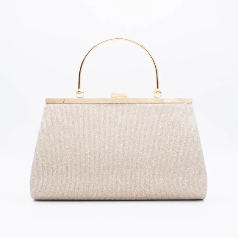 ベージュのラメプリーツハンドル付きバッグ