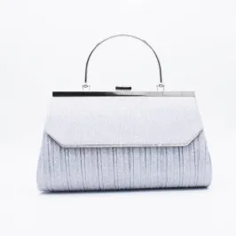 シルバーのラメプリーツハンドル付きバッグ
