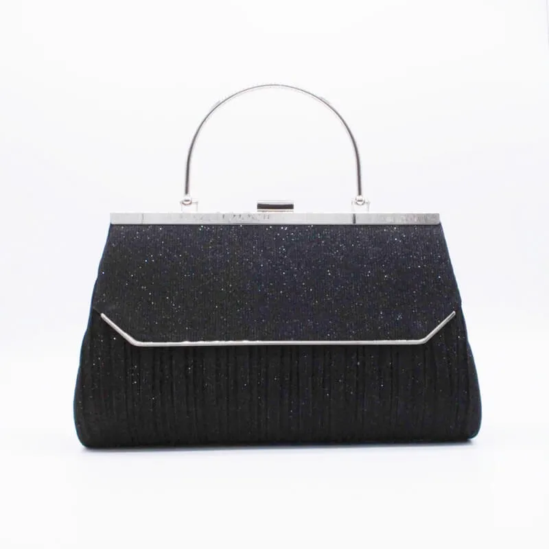 ブラックのラメプリーツハンドル付きバッグ