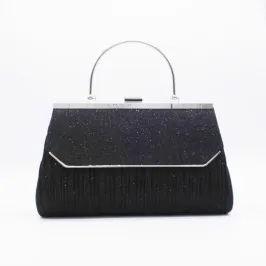 ブラックのラメプリーツハンドル付きバッグ