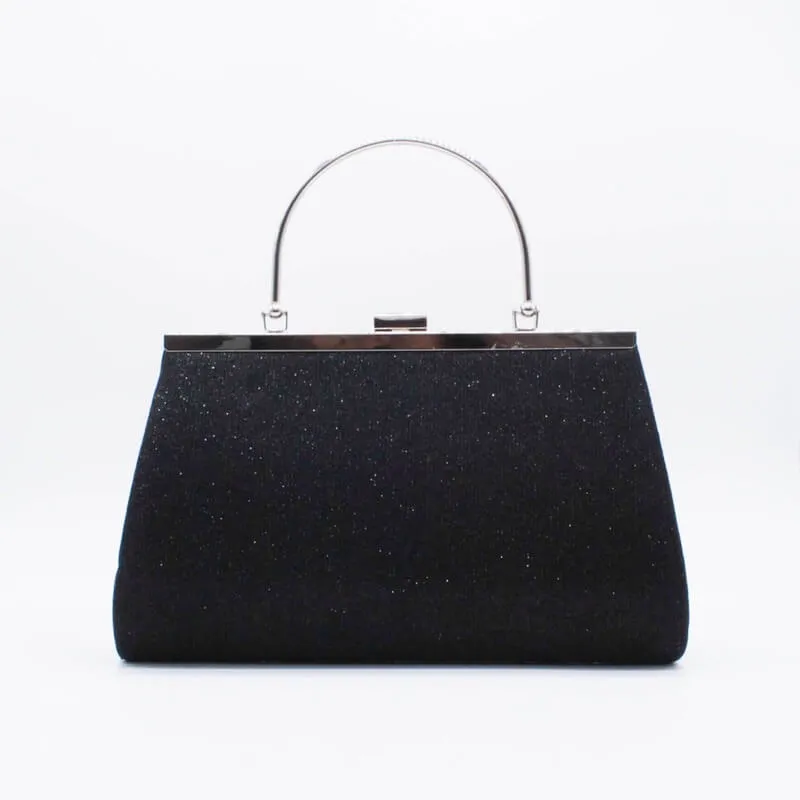 ブラックのラメプリーツハンドル付きバッグ