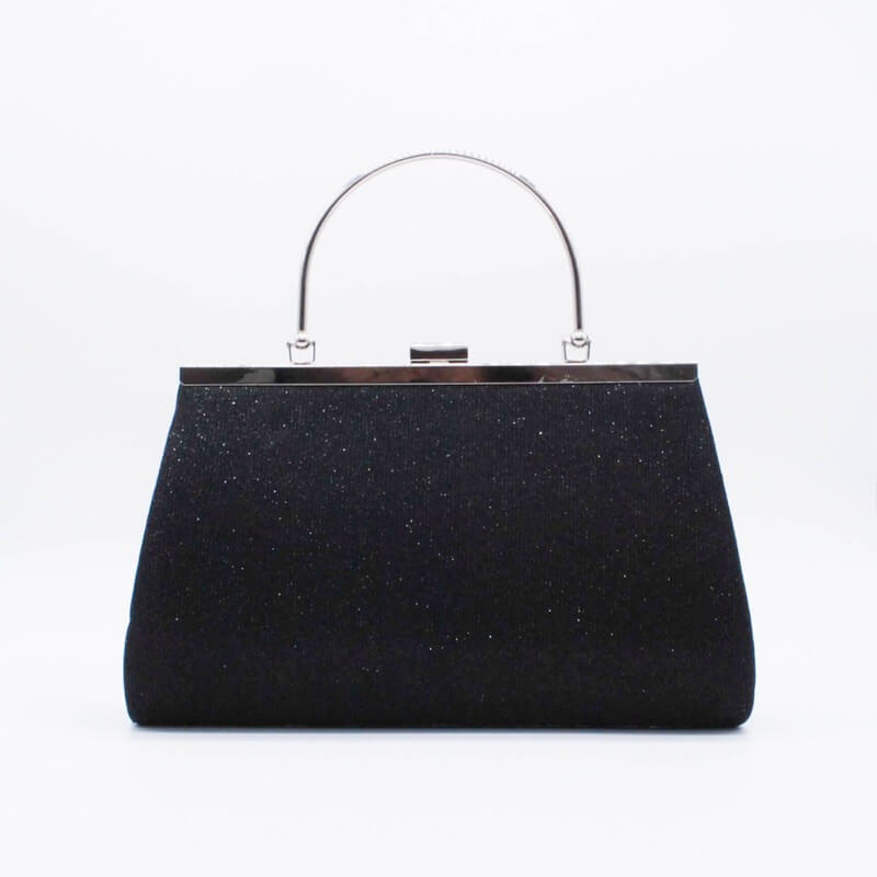 ブラックのラメプリーツハンドル付きバッグ