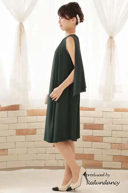 モスグリーンの2wayケープ付きノースリーブドレス