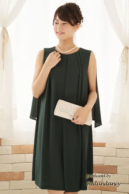 モスグリーンの2wayケープ付きノースリーブドレス