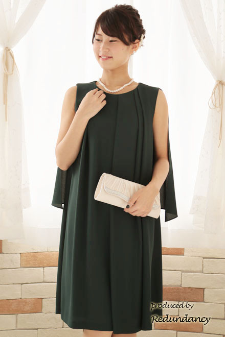 モスグリーンの2wayケープ付きノースリーブドレス