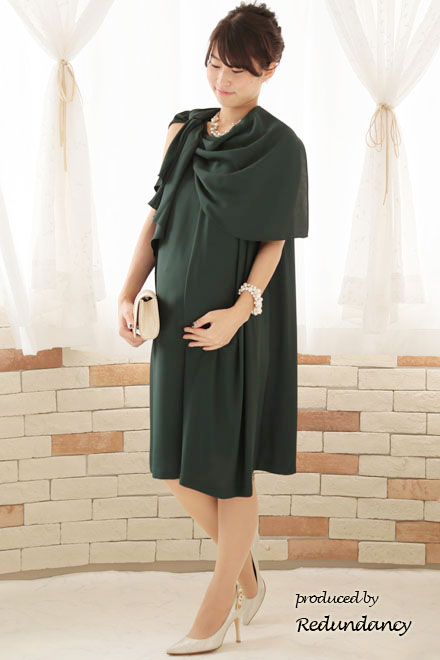 モスグリーンの2wayケープ付きノースリーブドレス