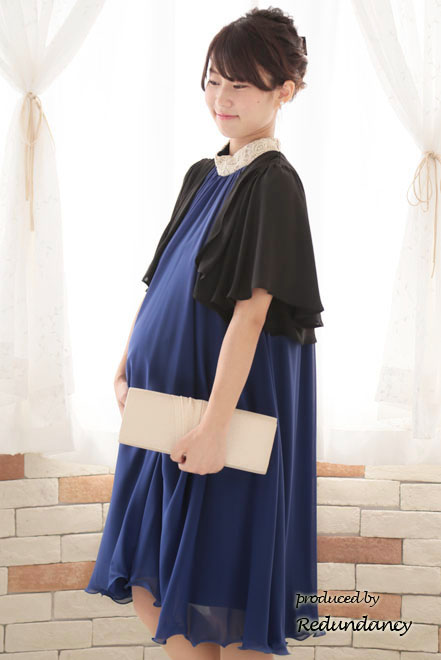 ブルー×ゴールドのハイネック刺繍アメリカンスリーブドレス