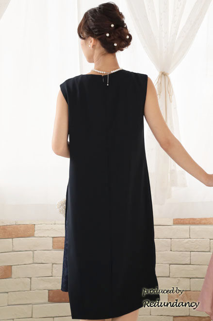 ネイビーのレーススリットIラインドレス