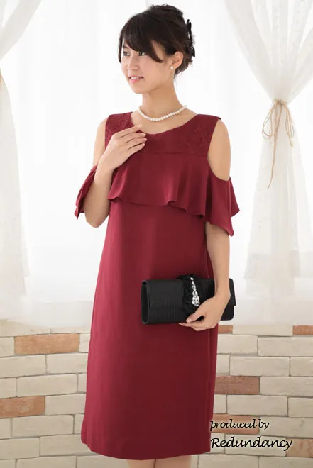 レッドのオープンショルダー2wayドレス