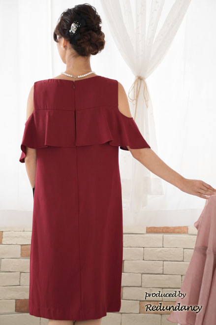 レッドのオープンショルダー2wayドレス