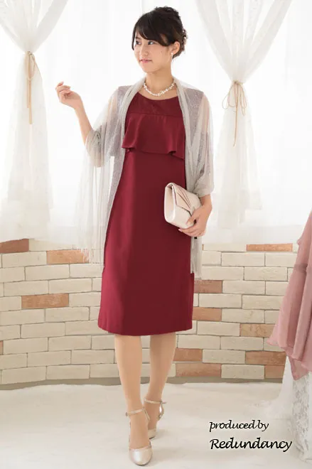 レッドのオープンショルダー2wayドレス
