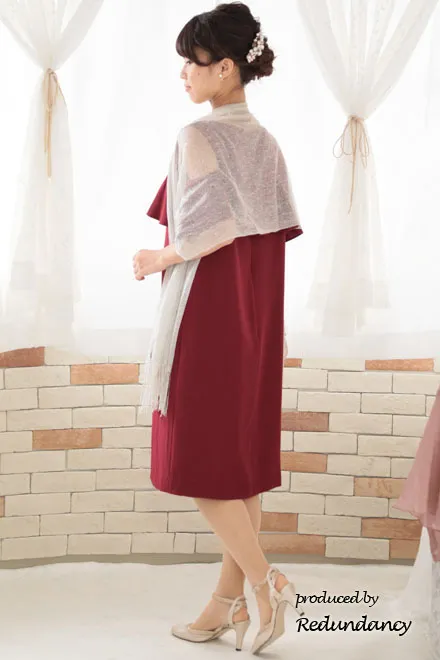 レッドのオープンショルダー2wayドレス