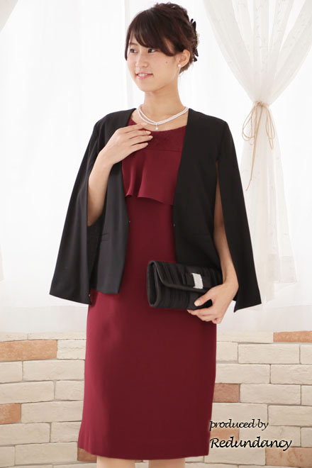 レッドのオープンショルダー2wayドレス