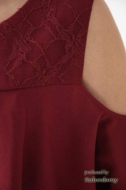 レッドのオープンショルダー2wayドレス