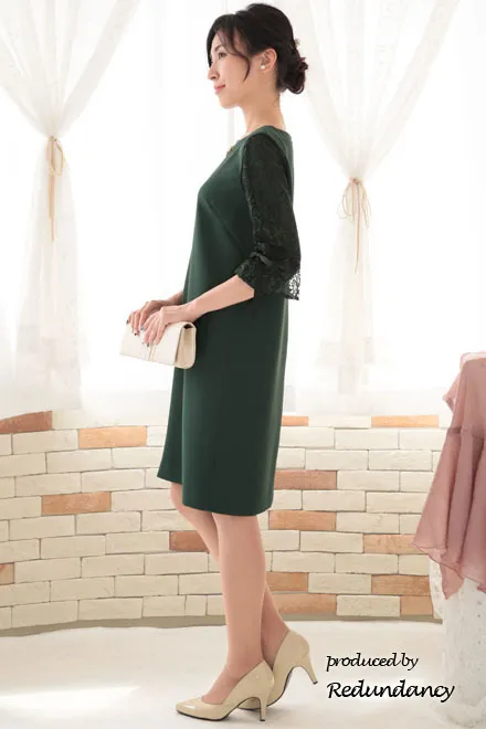 グリーンの2way袖リボンIラインドレス