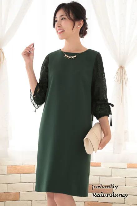 グリーンの2way袖リボンIラインドレス