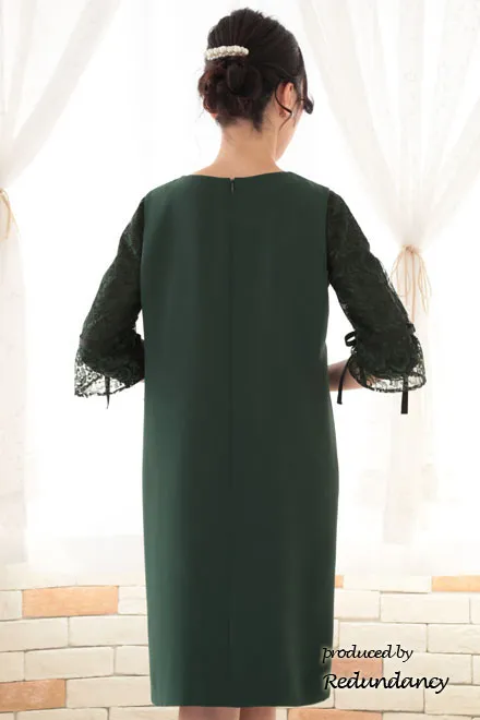 グリーンの2way袖リボンIラインドレス