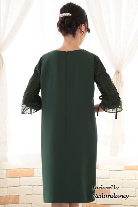 グリーンの2way袖リボンIラインドレス