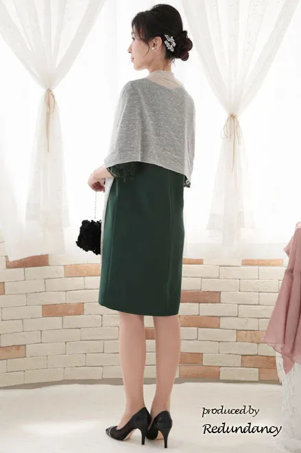 グリーンの2way袖リボンIラインドレス