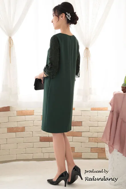 グリーンの2way袖リボンIラインドレス