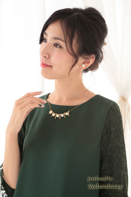 グリーンの2way袖リボンIラインドレス