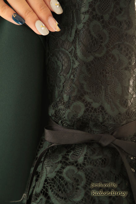 グリーンの2way袖リボンIラインドレス