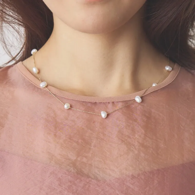 淡水パール×ゴールドチェーンのネックレス