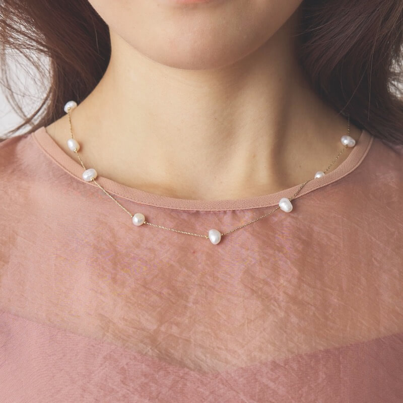 淡水パール×ゴールドチェーンのネックレス