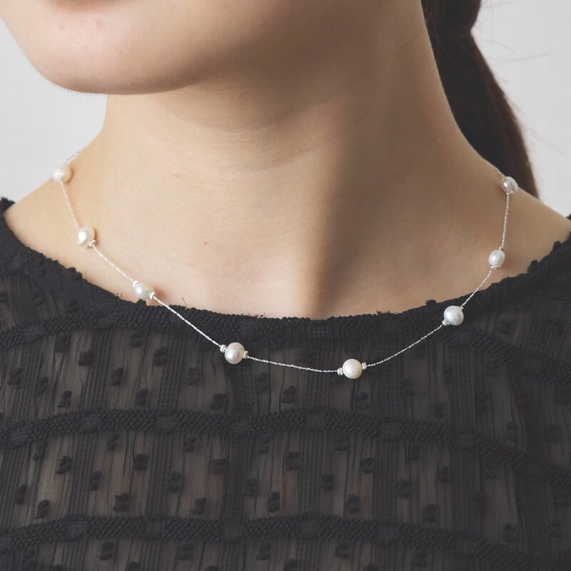 淡水パール×シルバーチェーンのネックレス