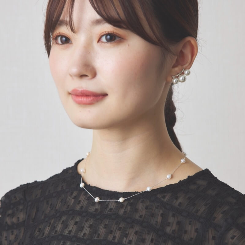 淡水パール×シルバーチェーンのネックレス