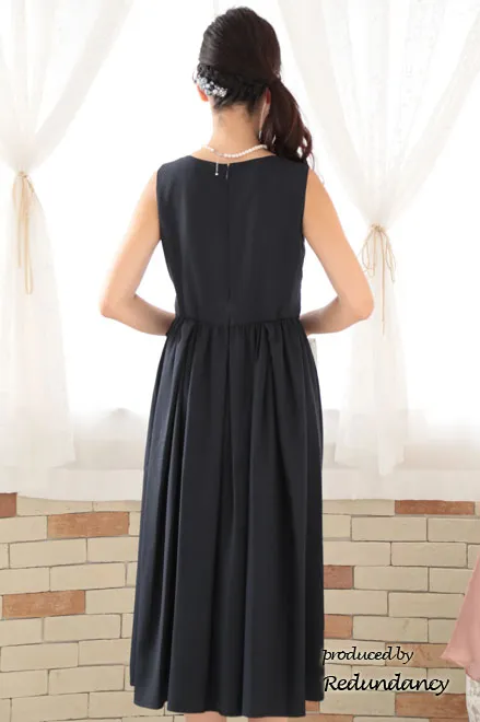 ネイビーの変形リボンロングドレスコーディネートセット