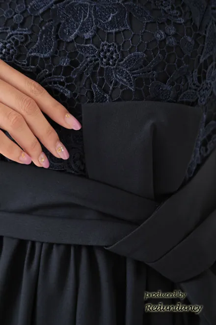 ネイビーの変形リボンロングドレスコーディネートセット