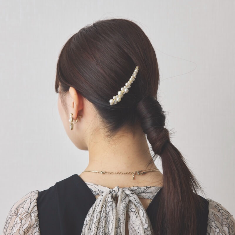 パール×ビジューのヘアコーム(ゴールド)