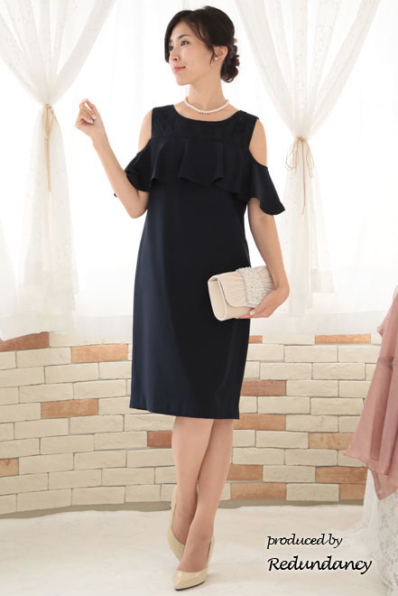 ネイビーのオープンショルダー2wayドレス