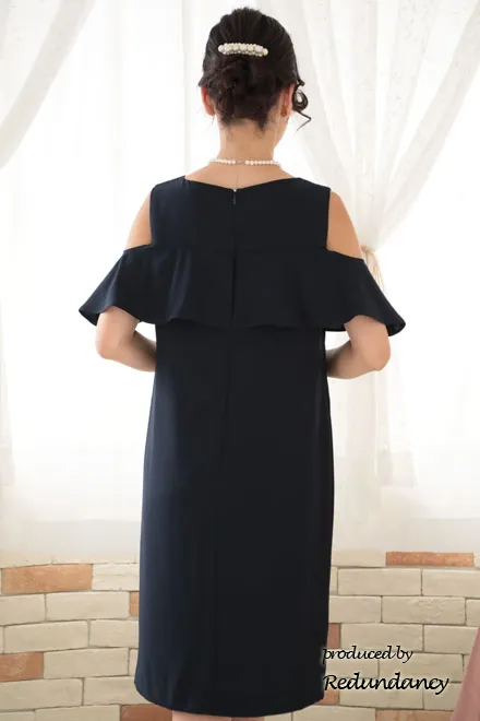 ネイビーのオープンショルダー2wayドレス